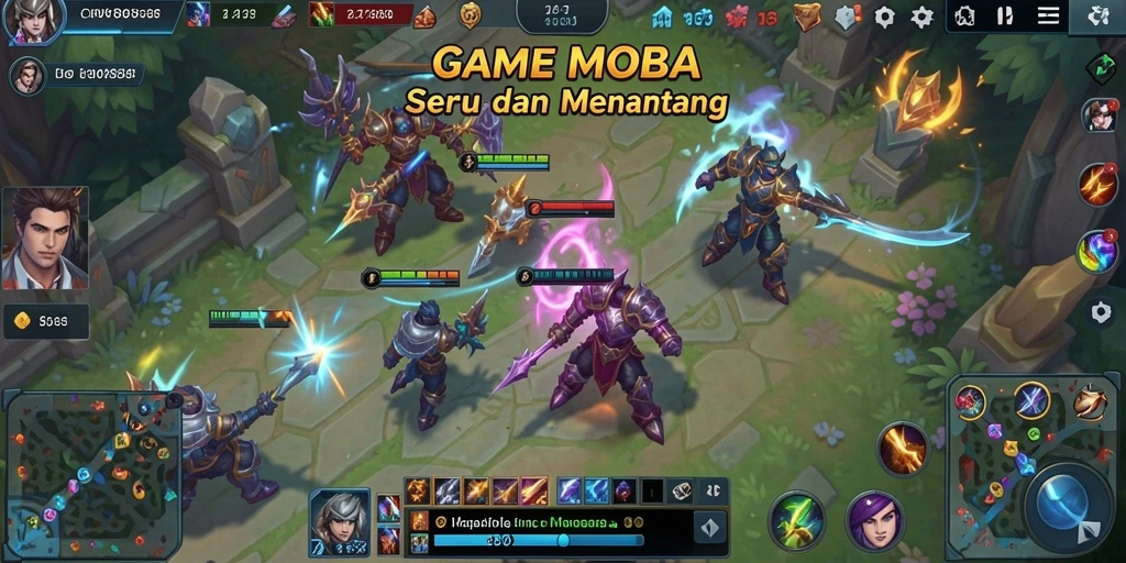 Screenshot menunjukkan aksi intens dalam permainan MOBA.