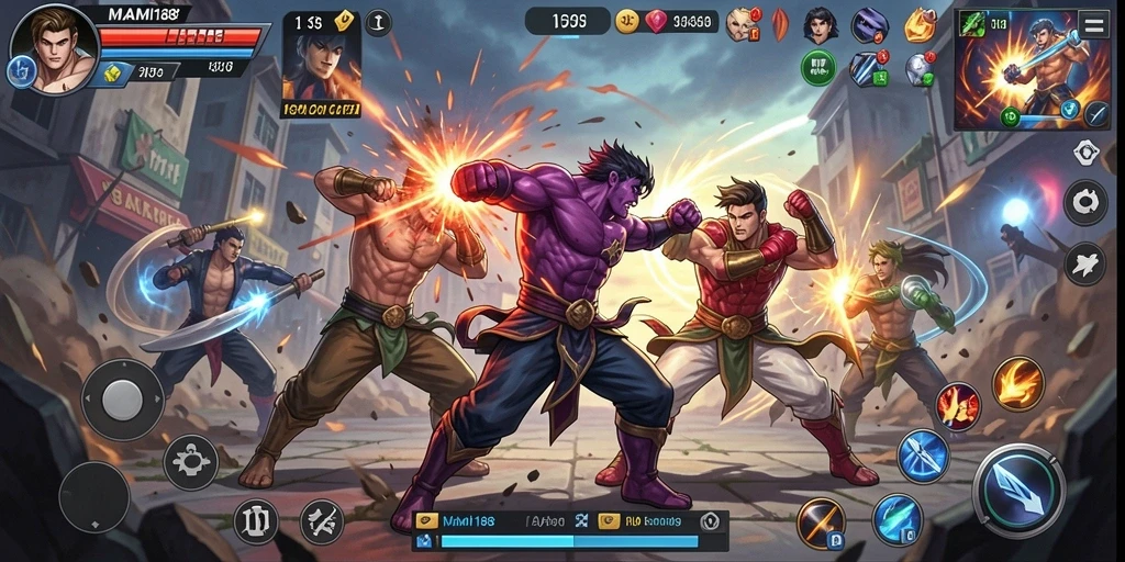 Screenshot MAMI188 menampilkan aksi pertarungan yang mendebarkan di arena.