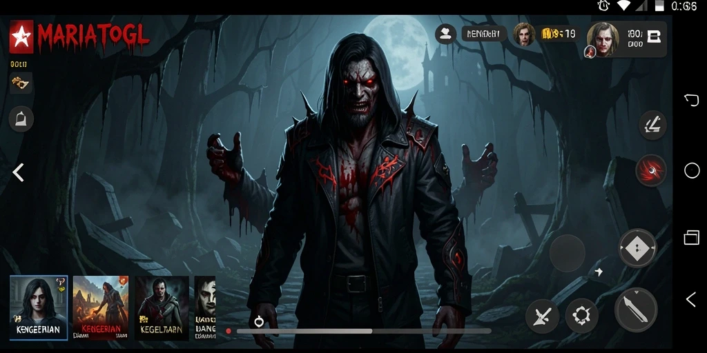 Screenshot gameplay MARIATOGL menampilkan suasana menakutkan dengan efek cahaya dramatis.
