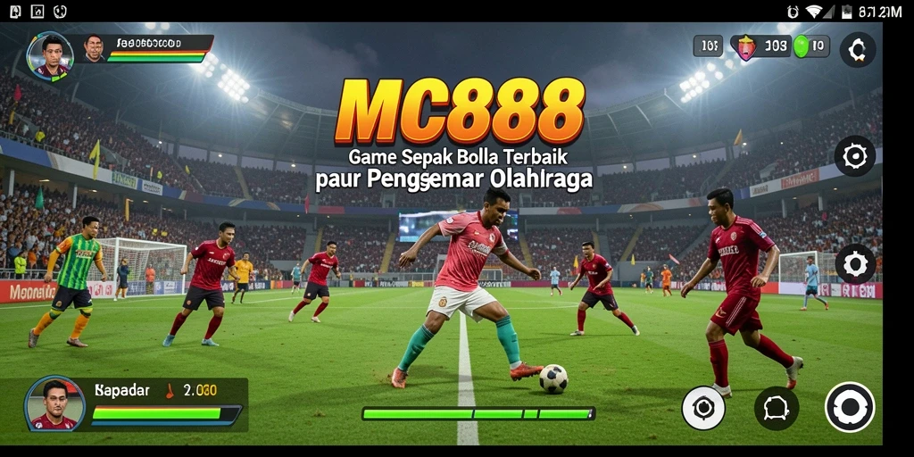 Screenshot gameplay MC888 yang menunjukkan aksi sepak bola yang mendebarkan.