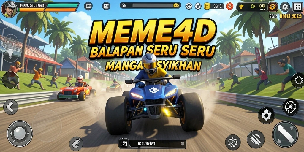 Screenshot gameplay <strong>MEME4D</strong> menampilkan aksi balapan yang mendebarkan.