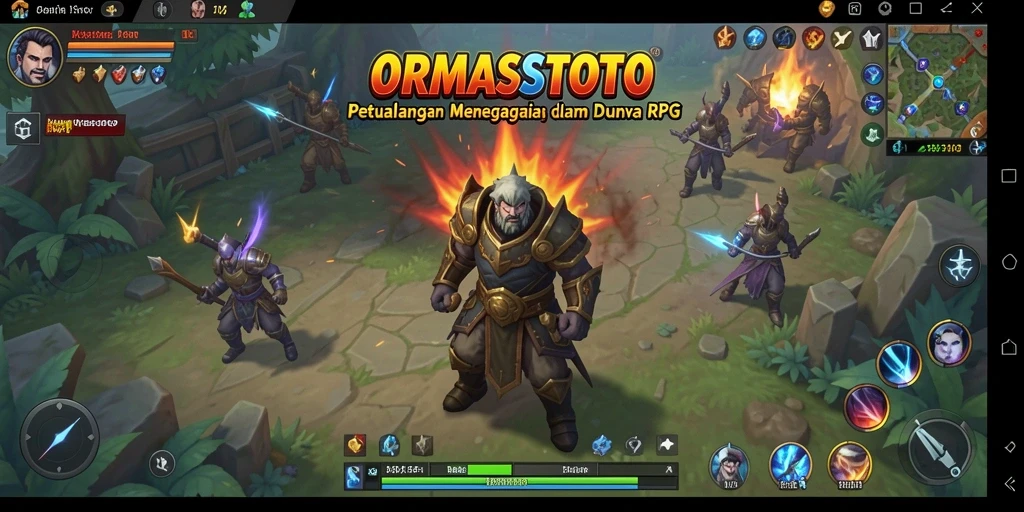 Tampilan gameplay ORMASSTOTO menampilkan pertarungan epik dan kustomisasi karakter.