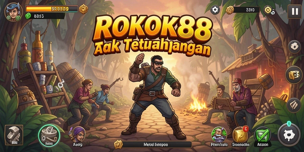 Tampilan gameplay ROKOK88 dengan aksi menegangkan dan karakter yang keren.