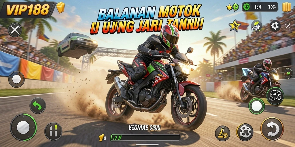 Screenshot menampilkan aksi balapan intens di VIP188.